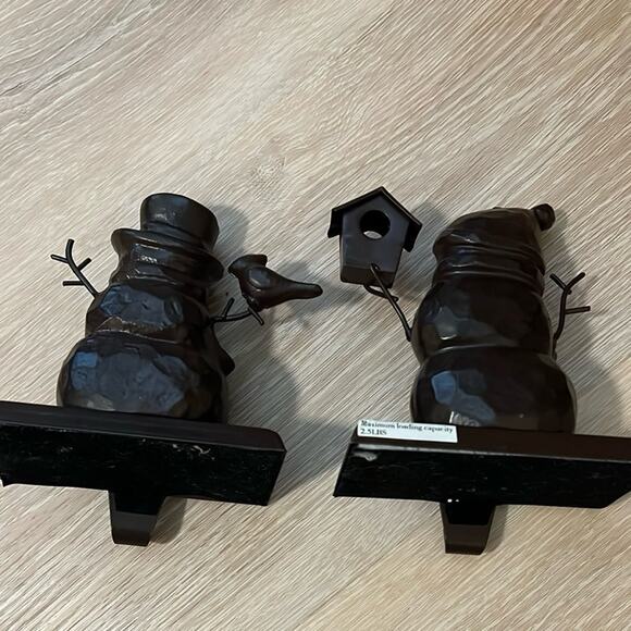 Bronze Snowman Stocking Hanger Set of 2 Bird Feeder - Picture 2 of 6